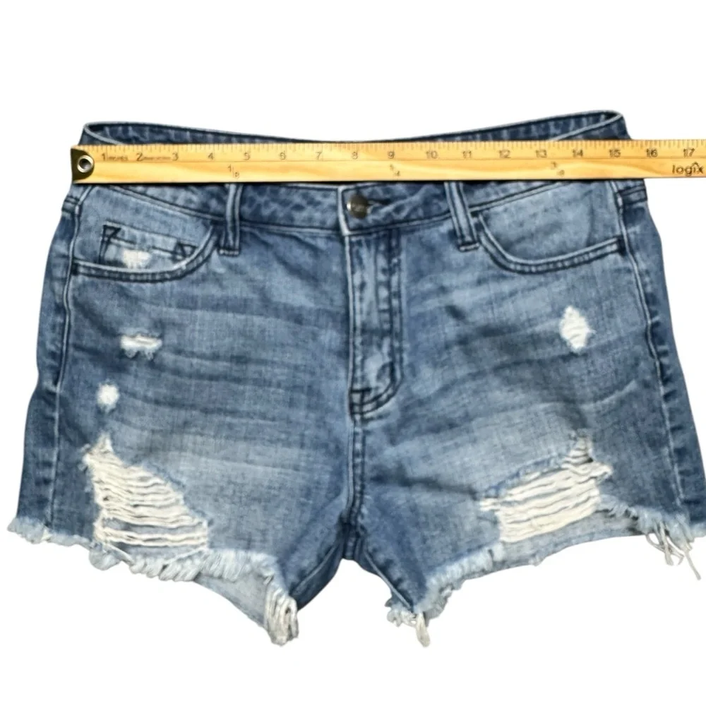 Vervet High Rise Distressed Jean Shorts Womens Small‎ Blue Denim #VT371 Cotton
